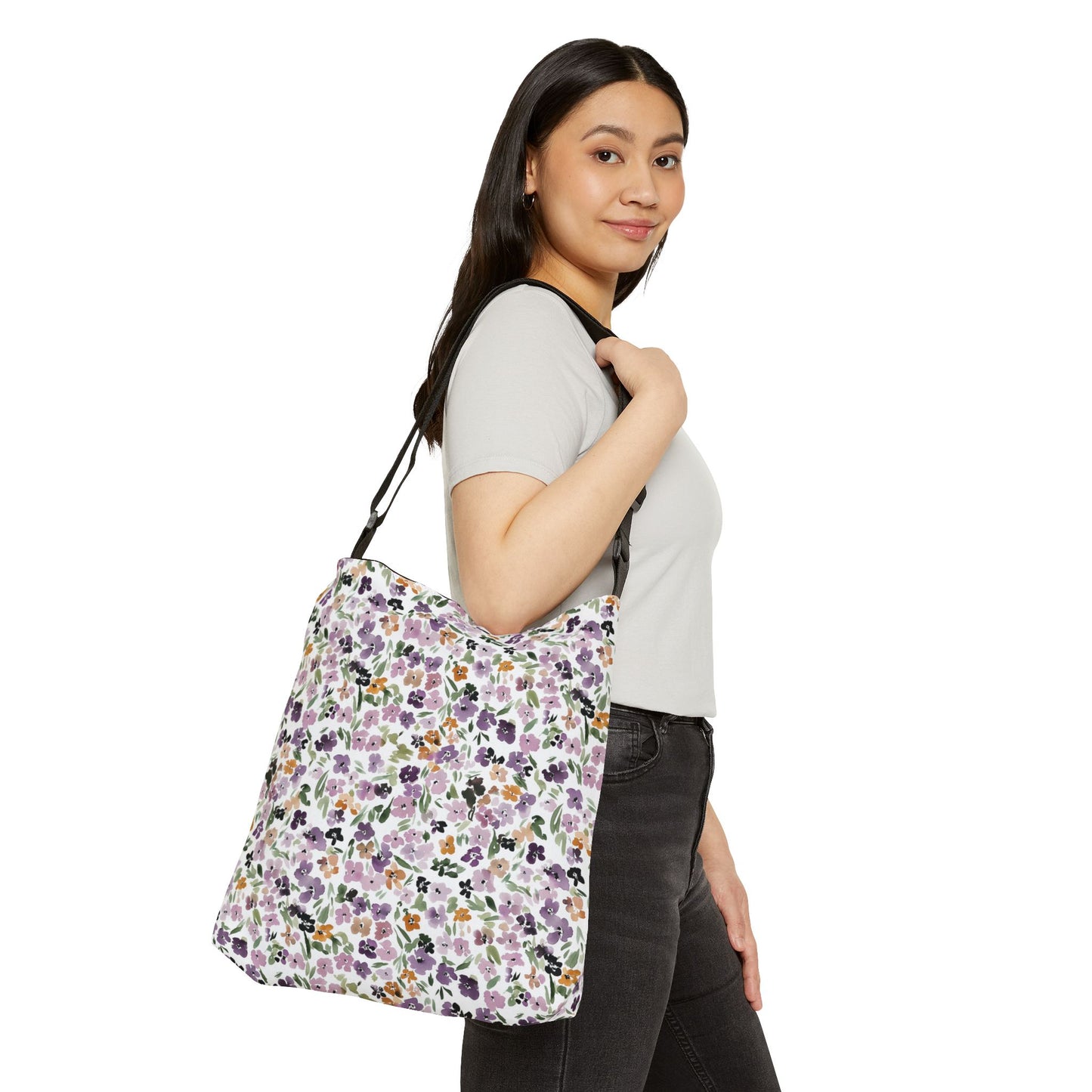 Ditsy Floral Lavender Pansy Adjustable Tote Bag All-Over Print