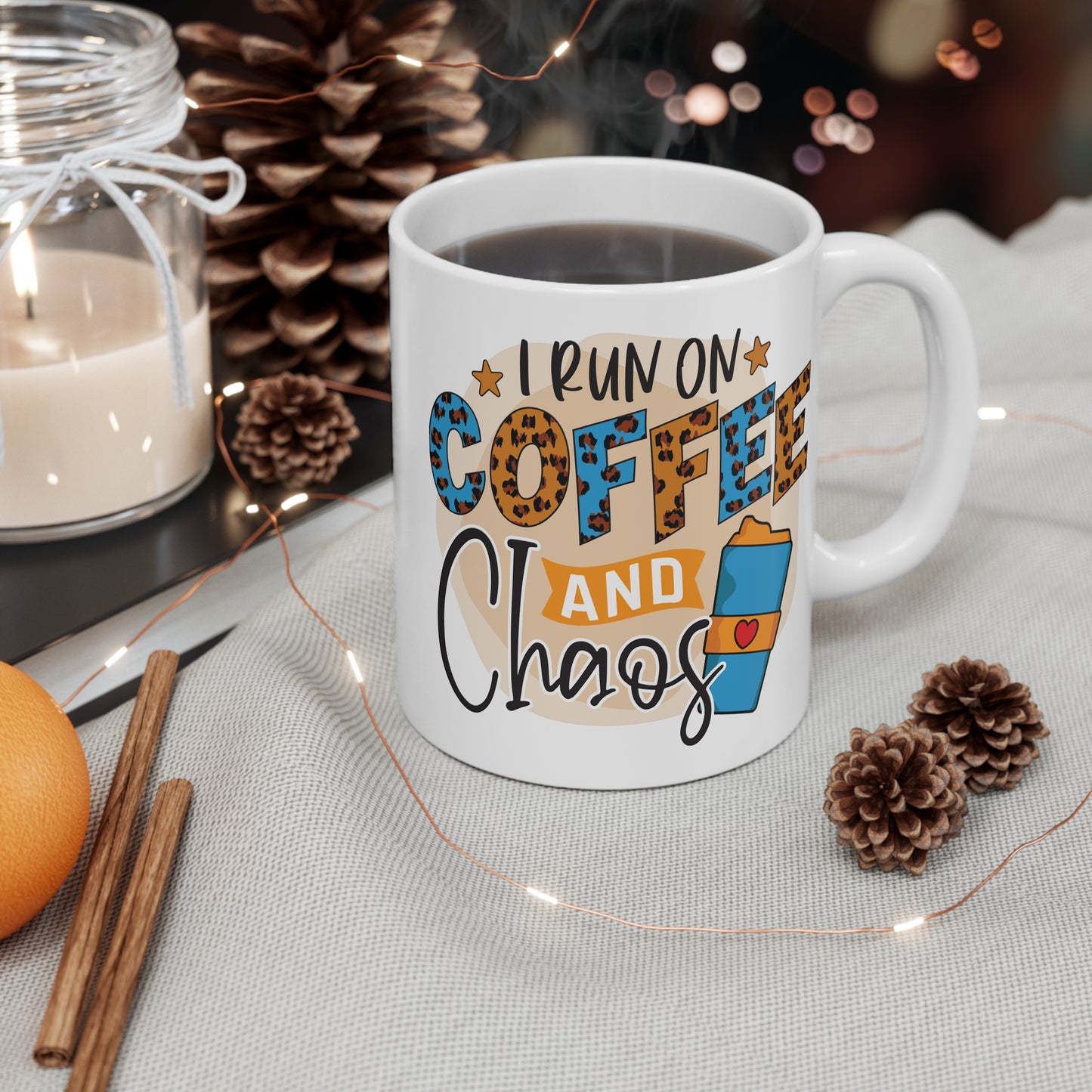 "I run on Coffee and Chaos" Leopard Print Mug Gift