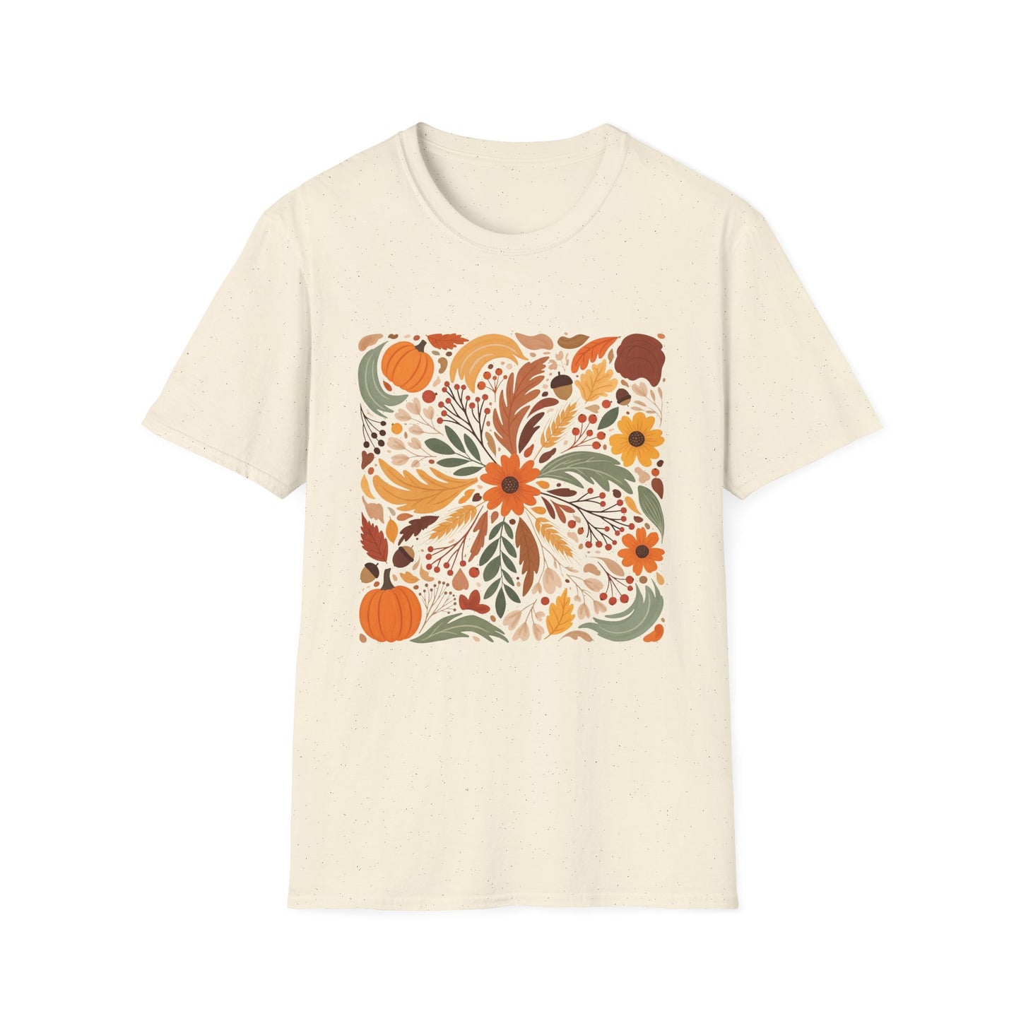 Graphic Autumn Harvest T-Shirt — Fall Leaves & Pumpkins Floral Tee