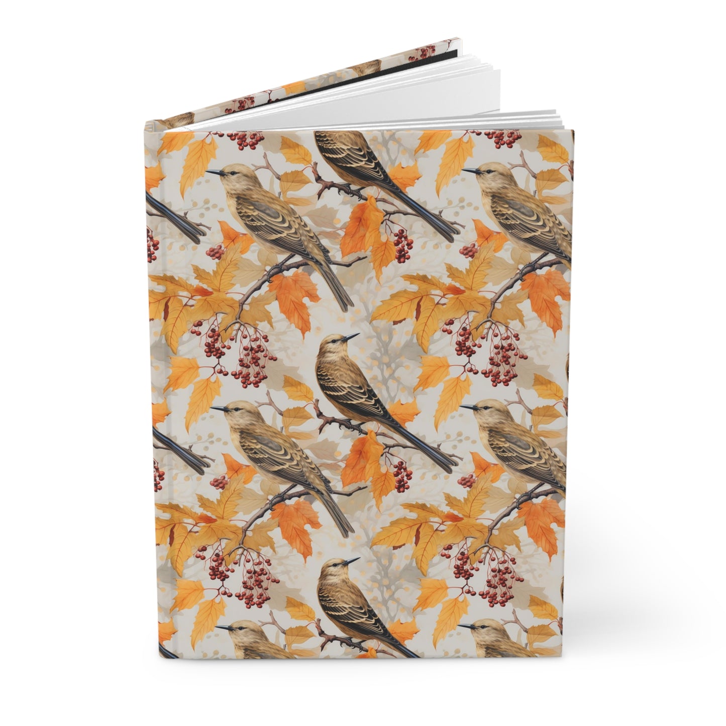 Autumn Finch Hardcover Journal — Watercolor Songbird & Fall Leaves Notebook