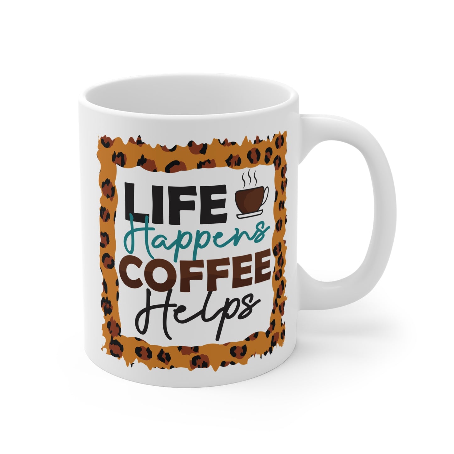 "Life Happens, Coffee Helps" Leopard Print Mug Gift