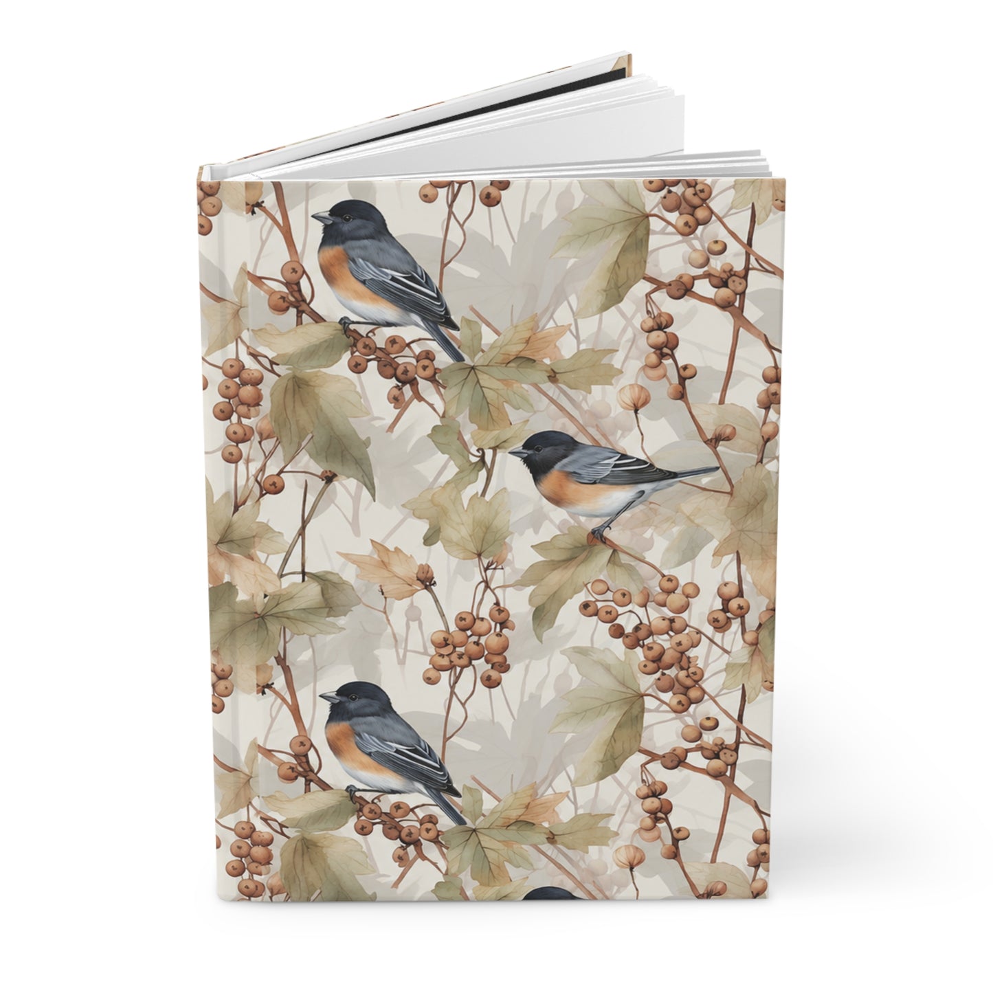 Bird & Berries Hardcover Journal — Watercolor Chickadee Nature Notebook