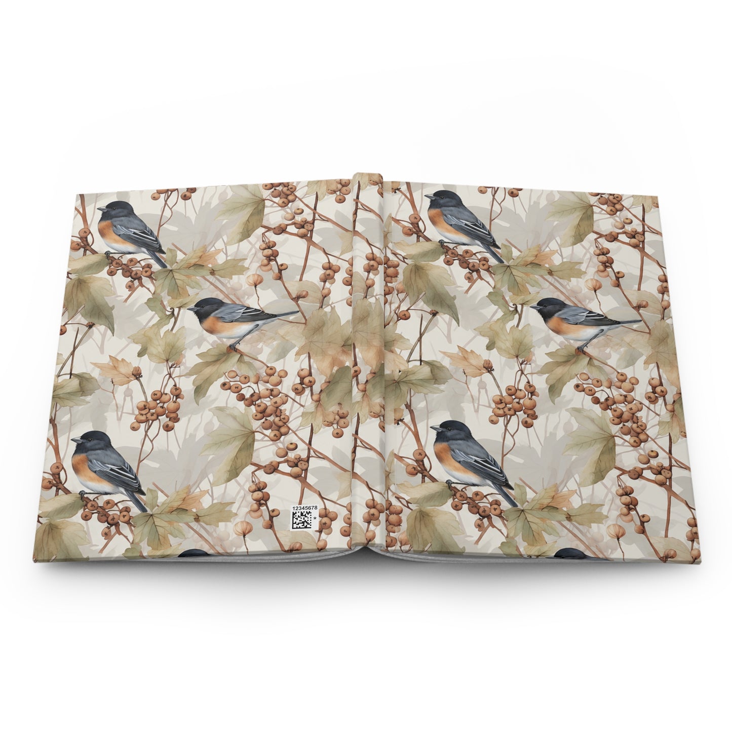 Bird & Berries Hardcover Journal — Watercolor Chickadee Nature Notebook