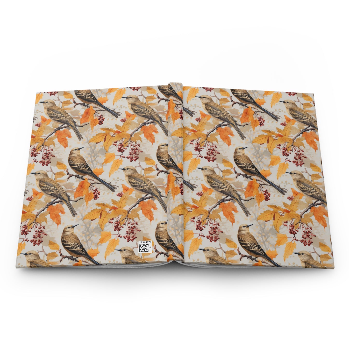 Autumn Finch Hardcover Journal — Watercolor Songbird & Fall Leaves Notebook