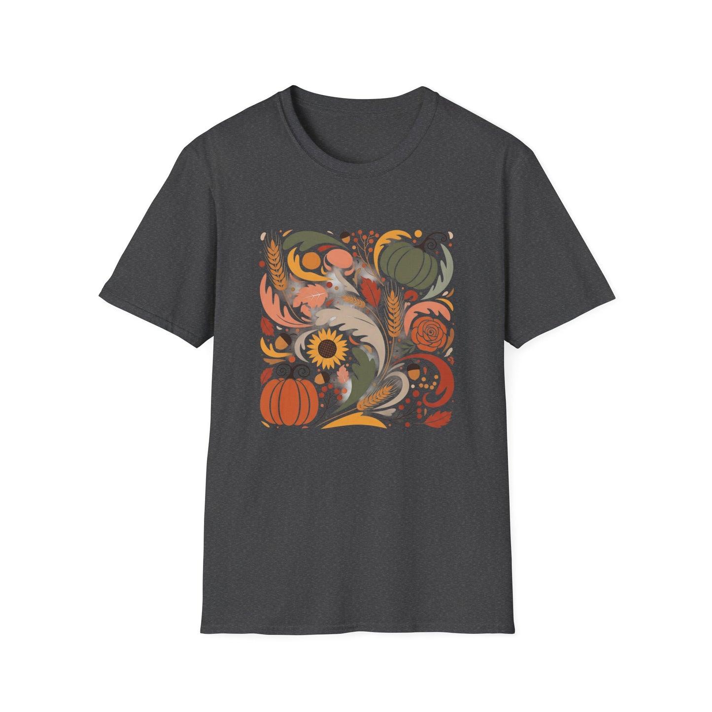 Colorful Autumn Harvest T-Shirt — Pumpkin & Sunflower Fall Graphic Tee