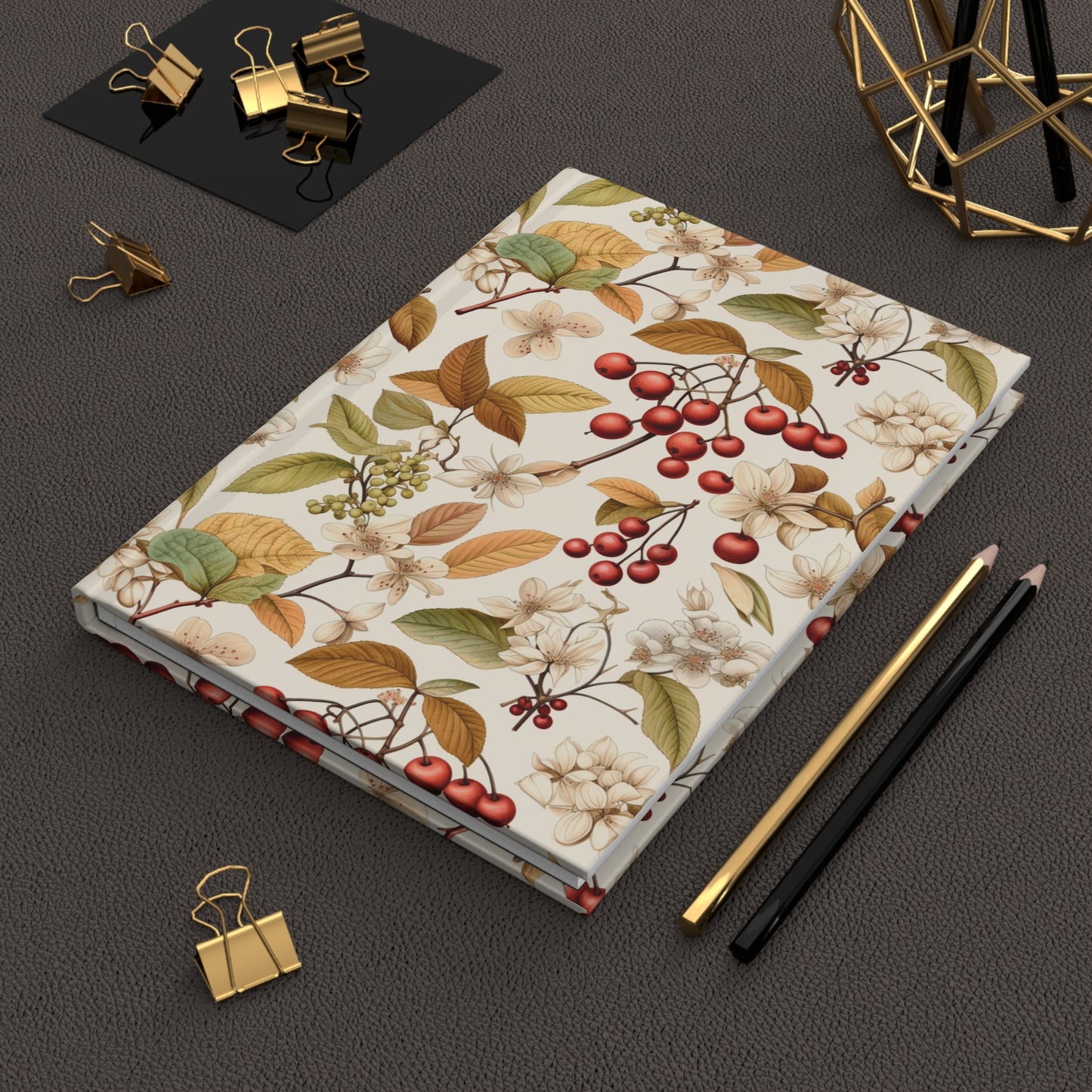 Botanical Berry Hardcover Journal — Vintage Floral Notebook for Notes & Journaling