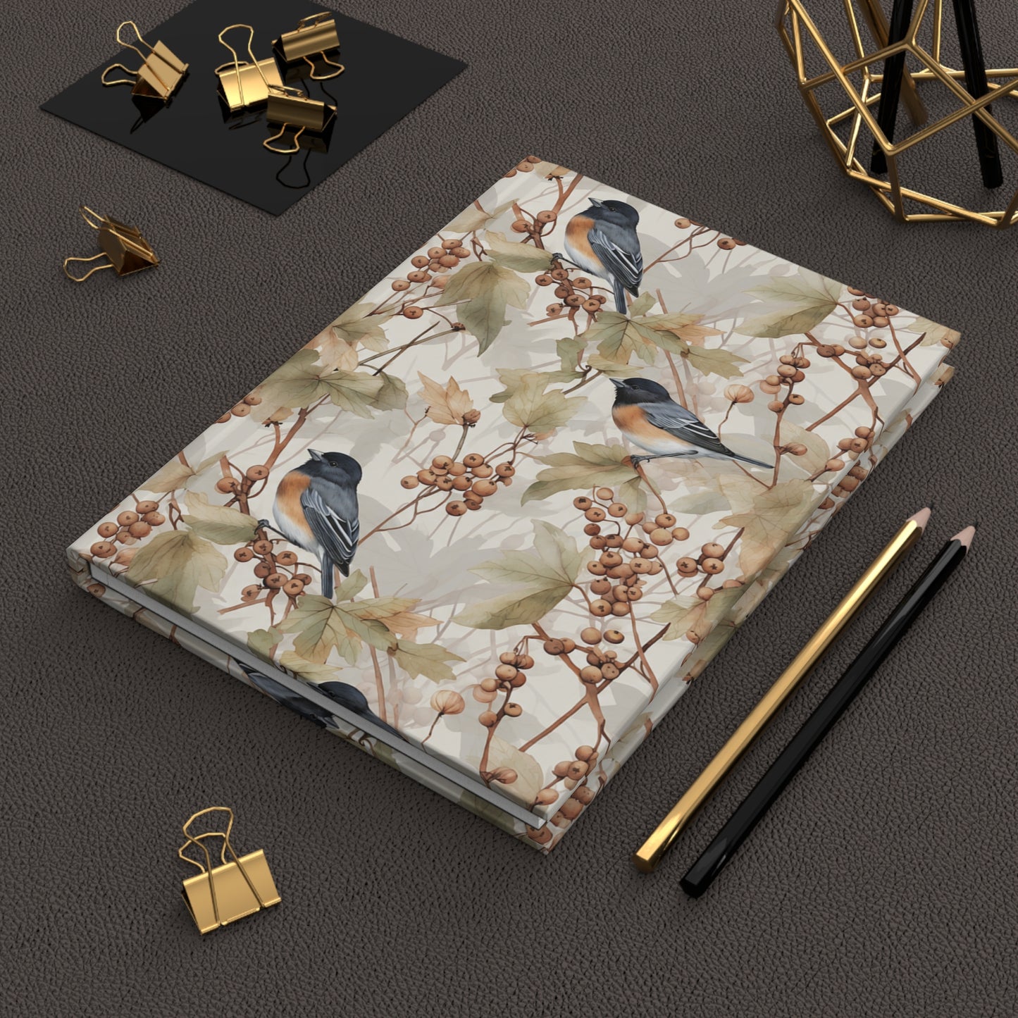 Bird & Berries Hardcover Journal — Watercolor Chickadee Nature Notebook