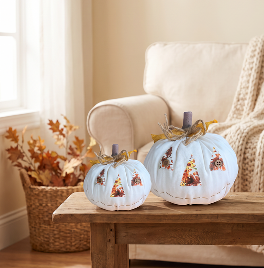 Handmade White Jack-o-lantern Pumpkin Shelf Countertop Couch Sitter Decor