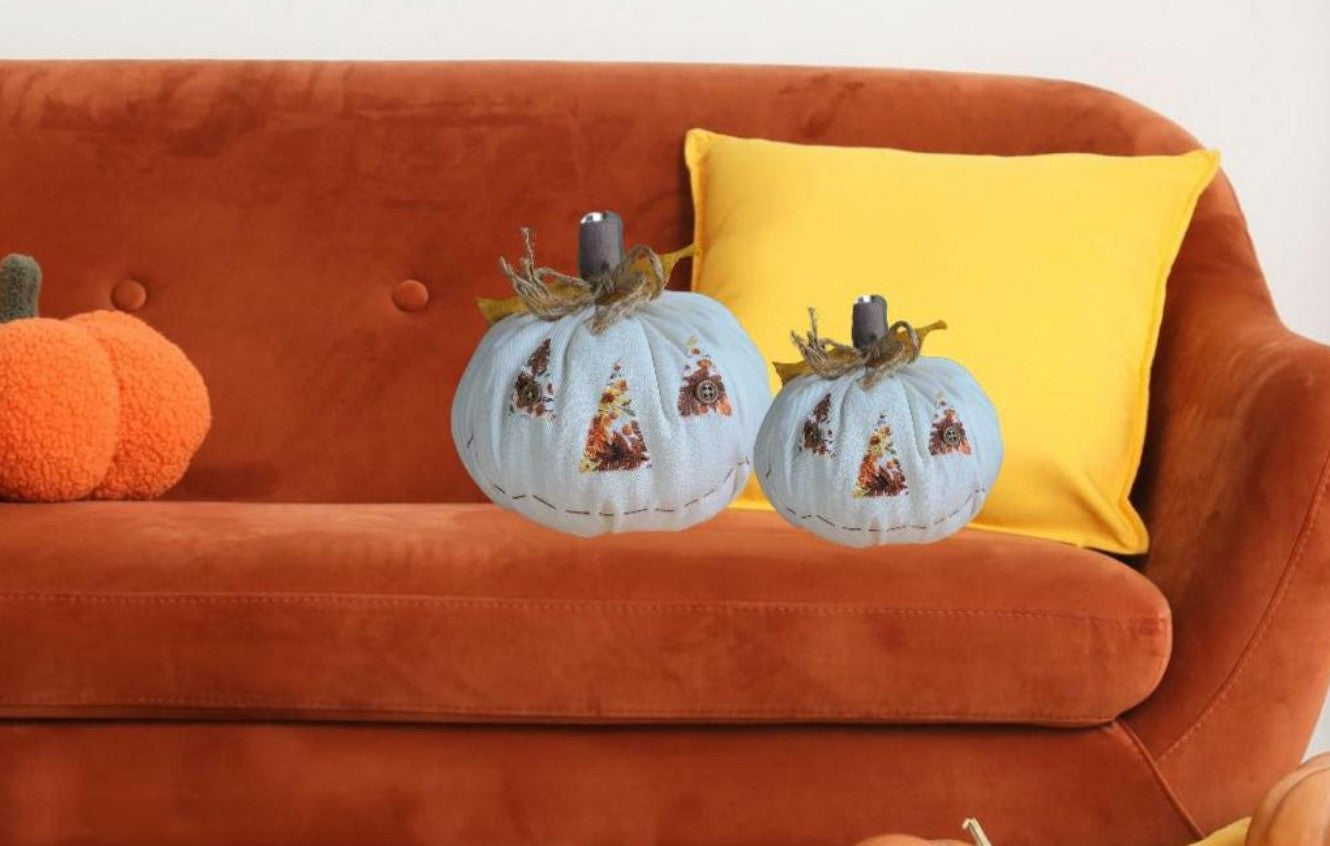 Handmade White Jack-o-lantern Pumpkin Shelf Countertop Couch Sitter Decor