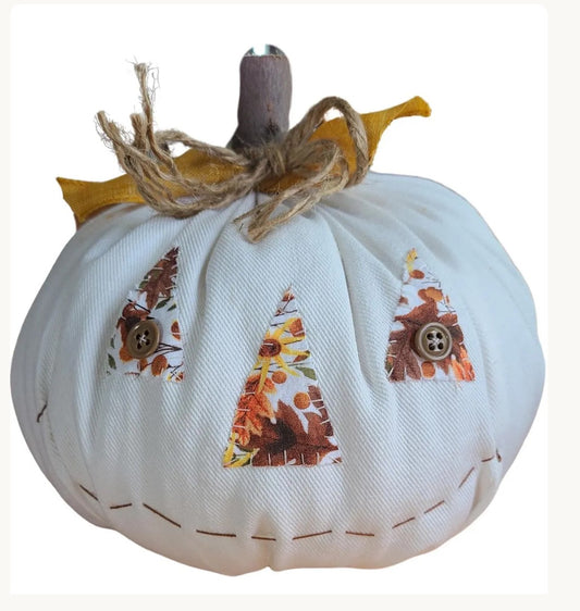 Handmade White Jack-o-lantern Pumpkin Shelf Countertop Couch Sitter Decor
