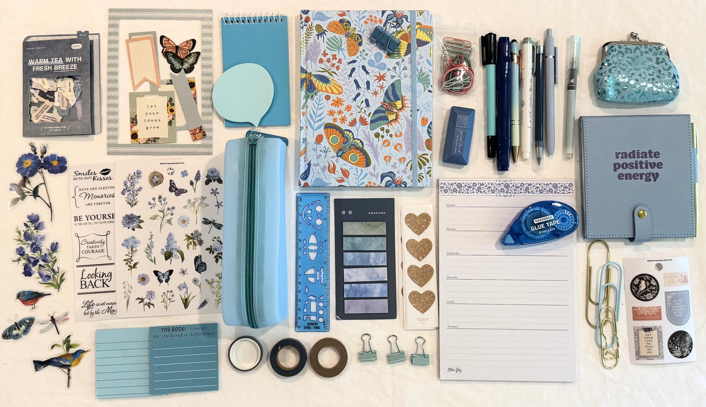 Blue Stationery Bundle Box: Journals, Pens, Stickers, Planner Supplies